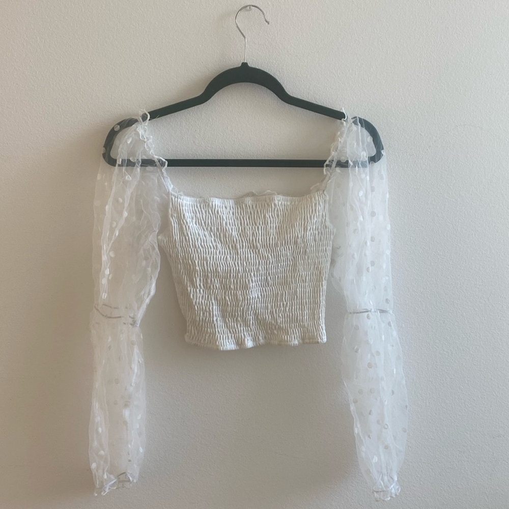 White mesh long sleeve top